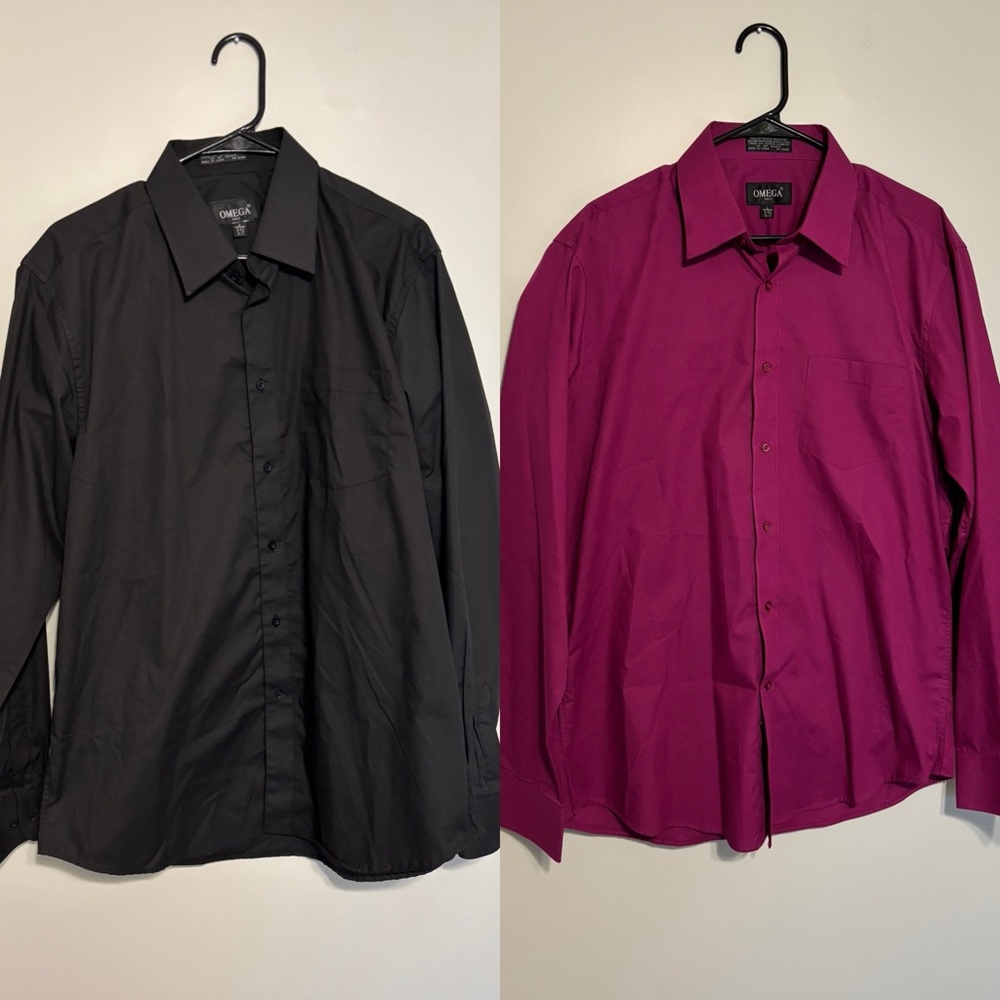 Omega Men's Black and Magenta Button Down Dress Shirts